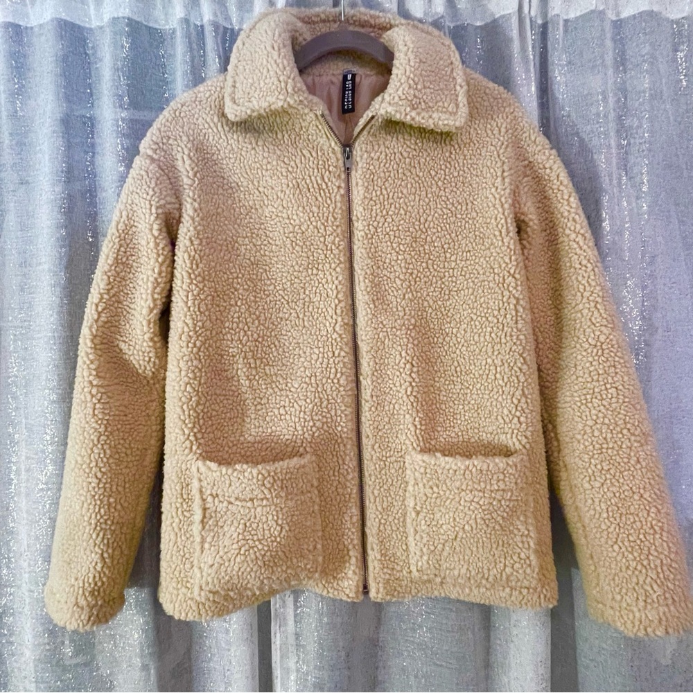 Oversize Sherpa Cream Jacket Spring or Fall Sweater Coat XS